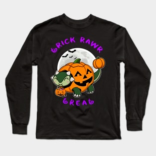 Trick Rawr Treat | Halloween Dinosaur costume cute Ankylosaur kawaii jack o lantern Long Sleeve T-Shirt